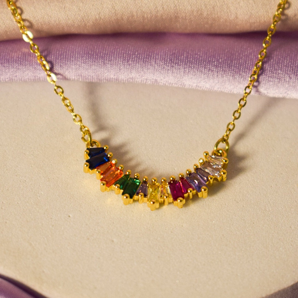 Gemstone Crescent Necklace - Gold - Salty Accessories