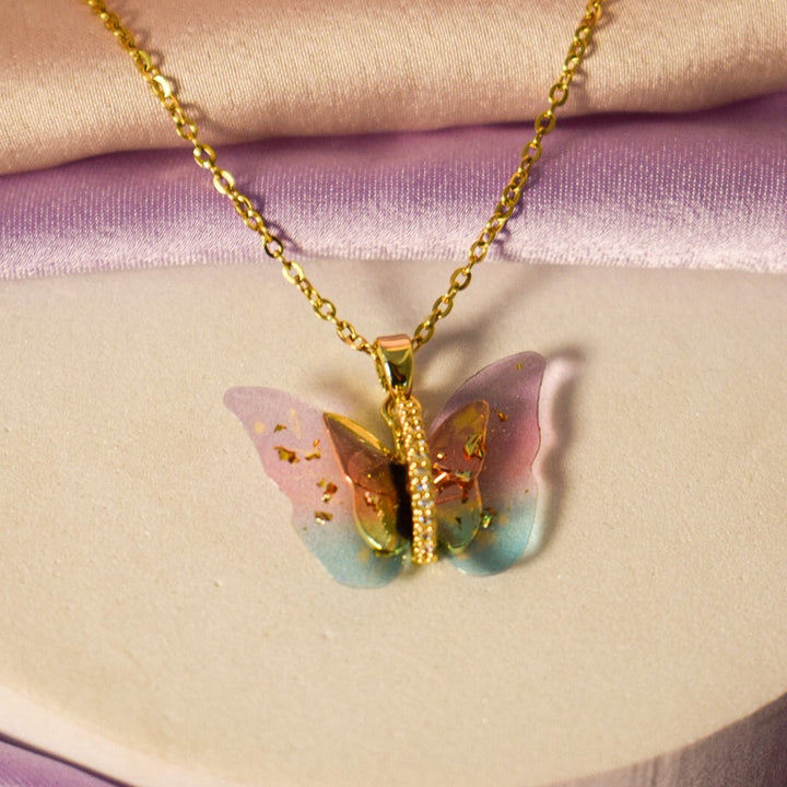 Vibrant Golden Winged Beauty Necklace Salty