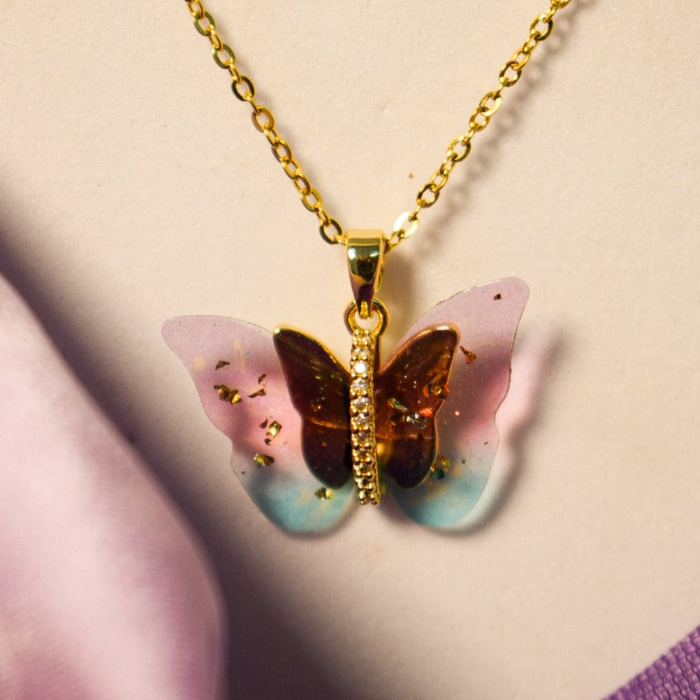 Vibrant Golden Winged Beauty Necklace Salty