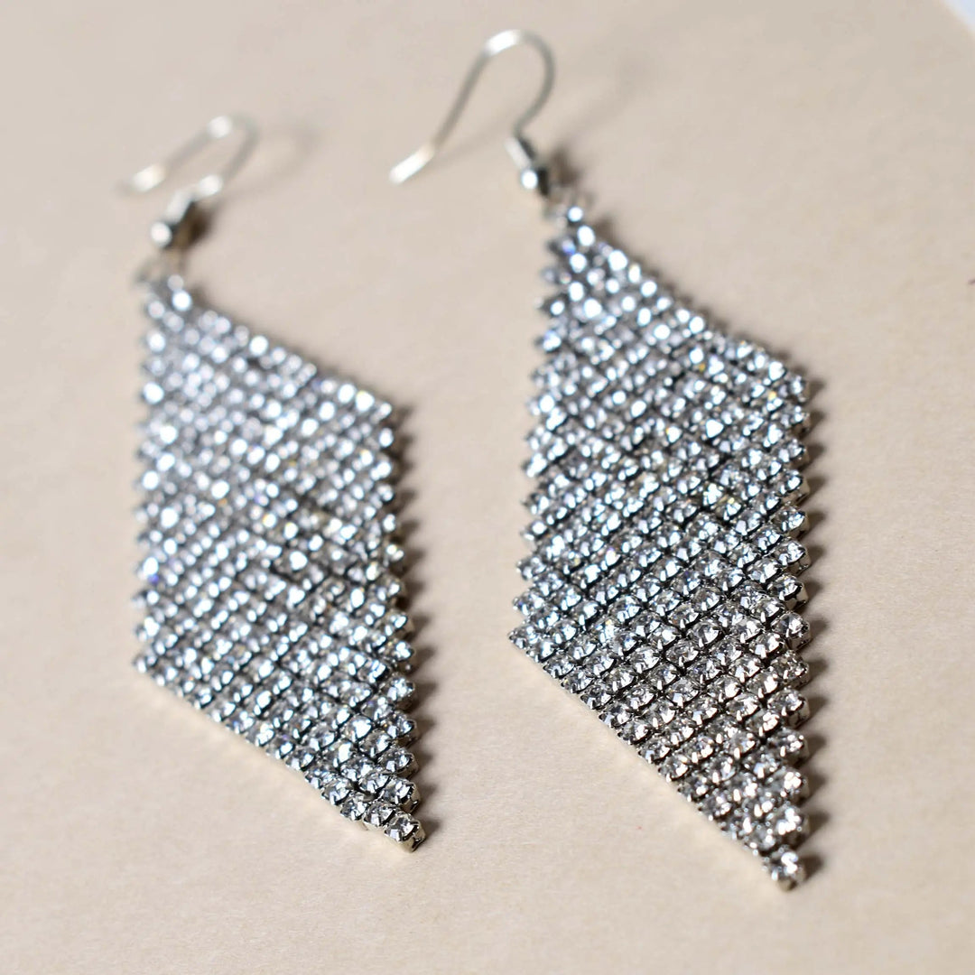 Rhinestone Long Tassel Drop Earrings - Salty Accessories