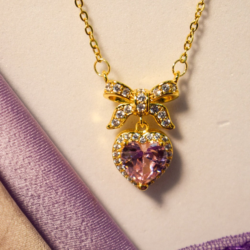 Sweetheart Bow & Blush Necklace - Salty Accessories