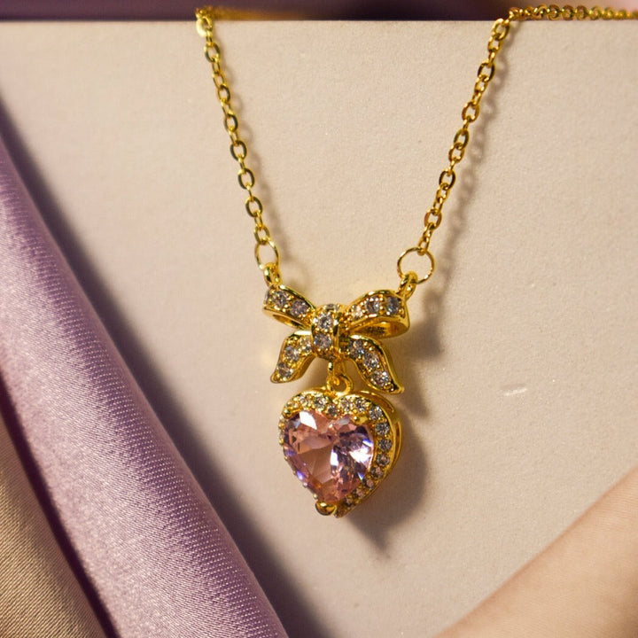 Sweetheart Bow & Blush Necklace - Salty Accessories