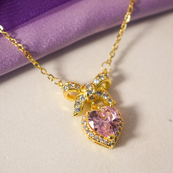 Sweetheart Bow & Blush Necklace - Salty Accessories