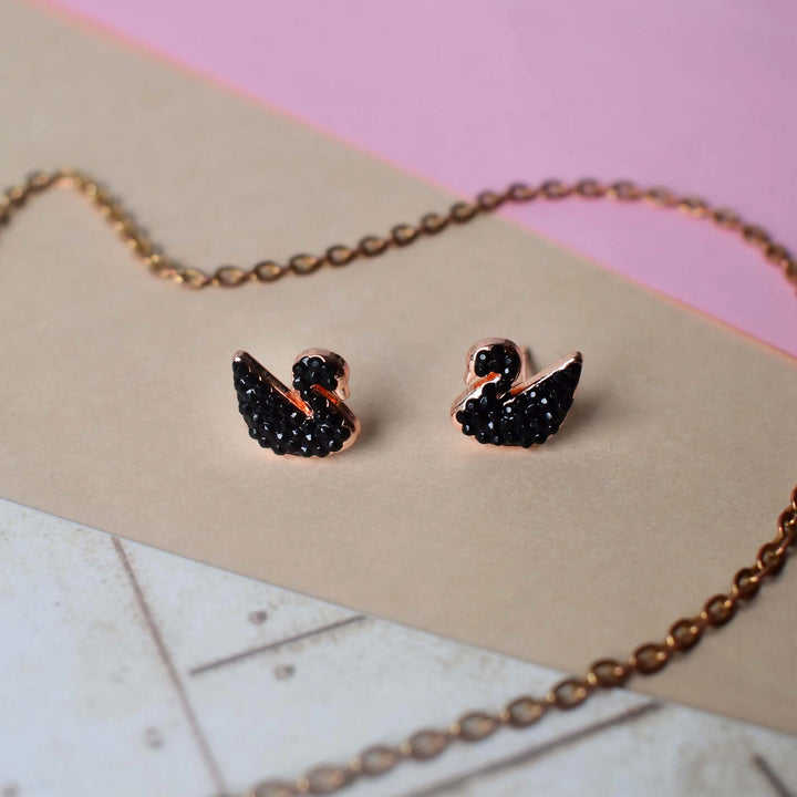 Shinning Swan Stud Earrings - Black - Salty Accessories