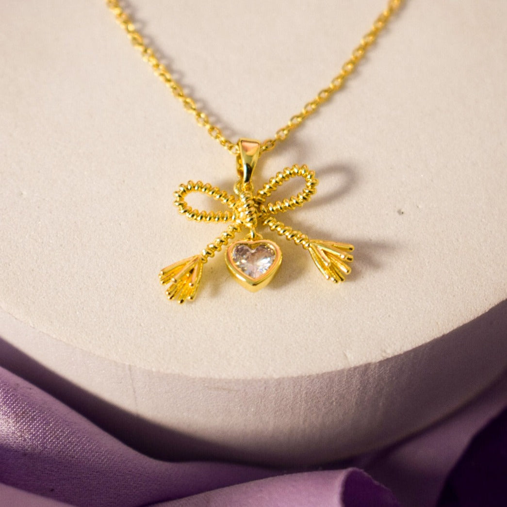 Diamond Bow Golden Necklace - Salty Accessories