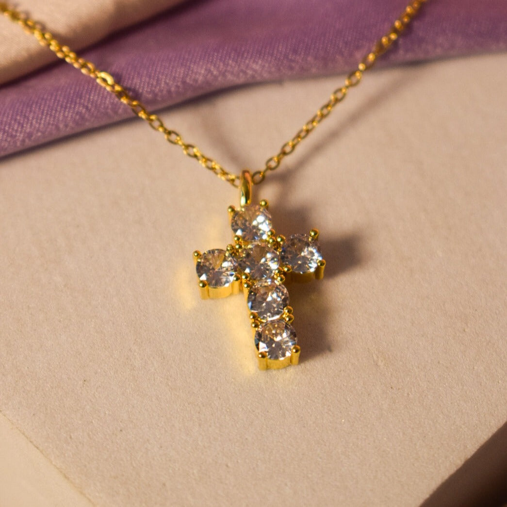 Minimal Golden diamond Cross - Salty Accessories