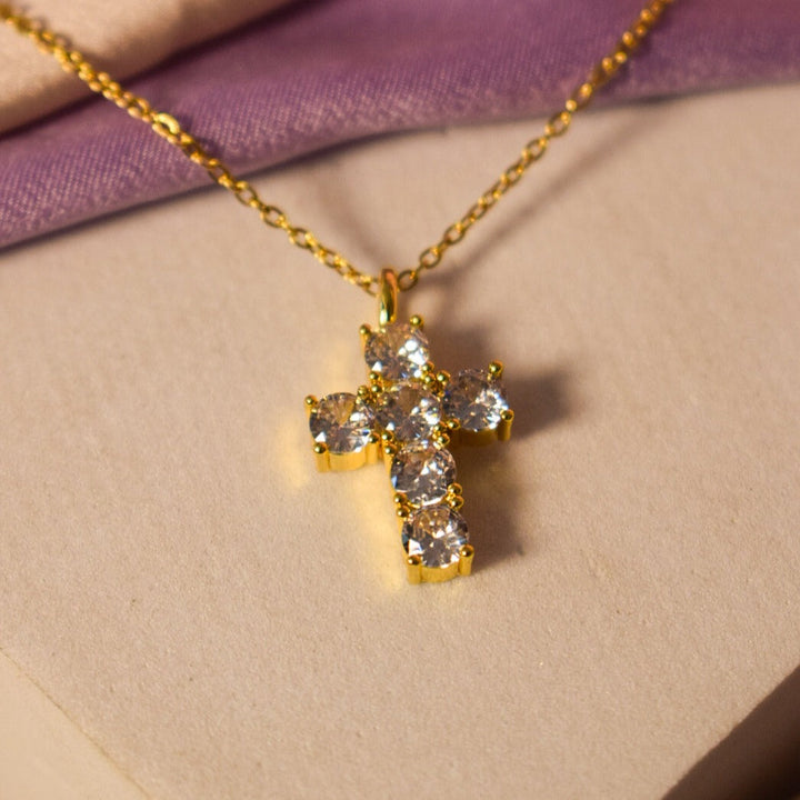 Minimal Golden diamond Cross - Salty Accessories
