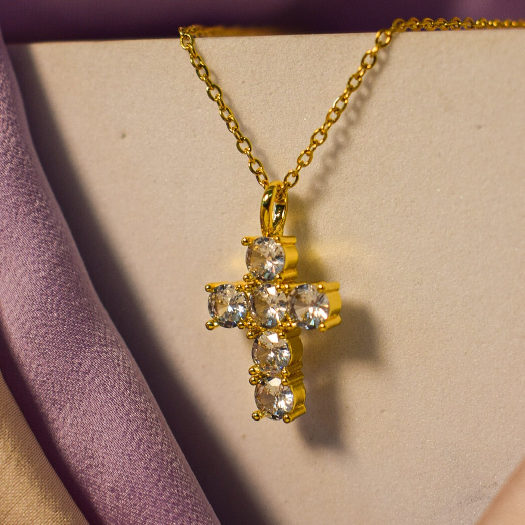 Minimal Golden diamond Cross - Salty Accessories