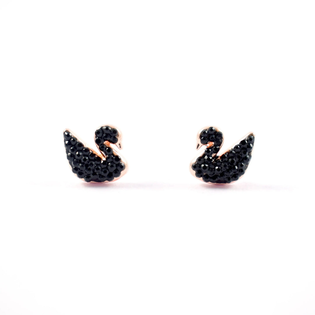 Shinning Swan Stud Earrings - Black - Salty Accessories