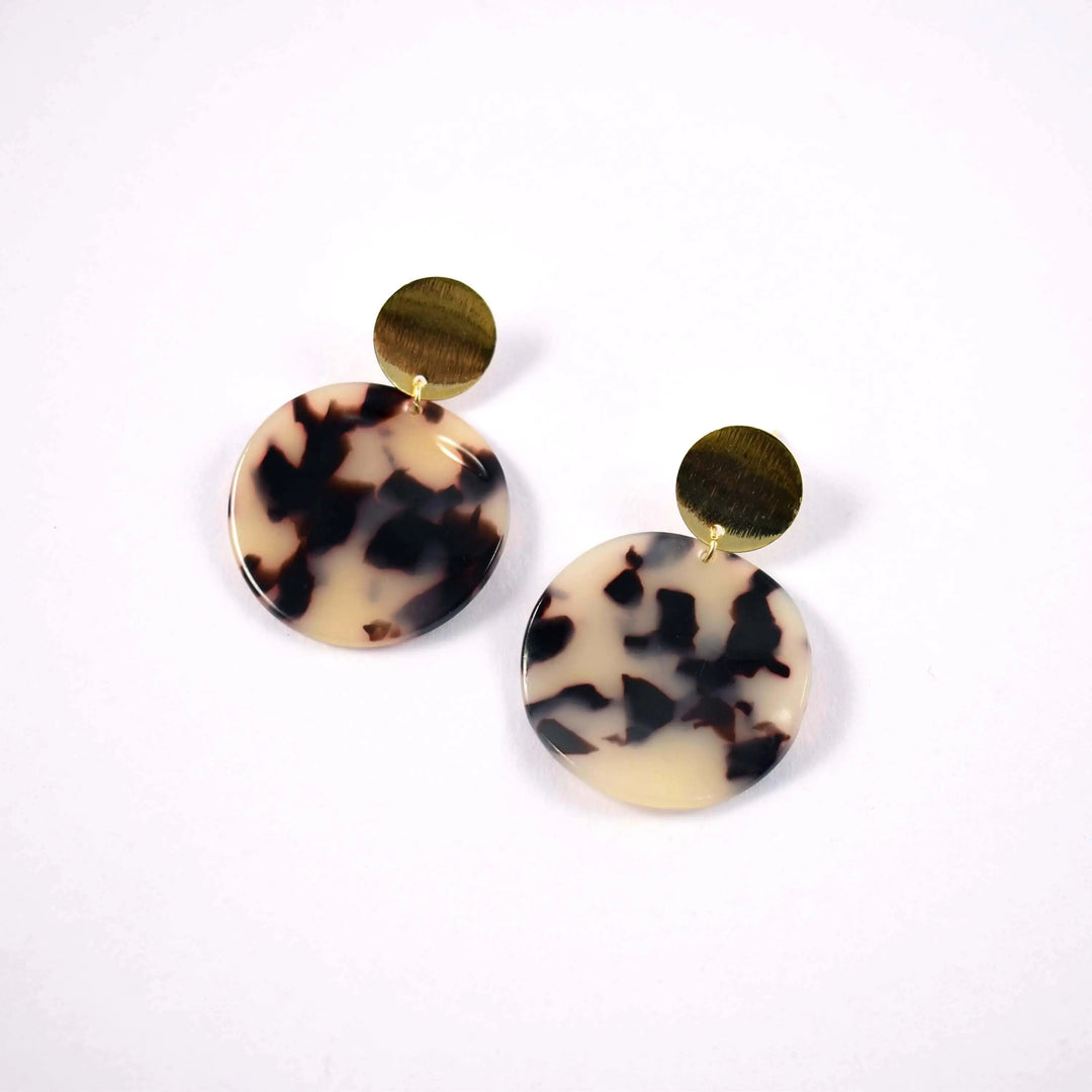 Round Shaped Leopard Acrylic Gold Drop Earrings - Salty Accessories