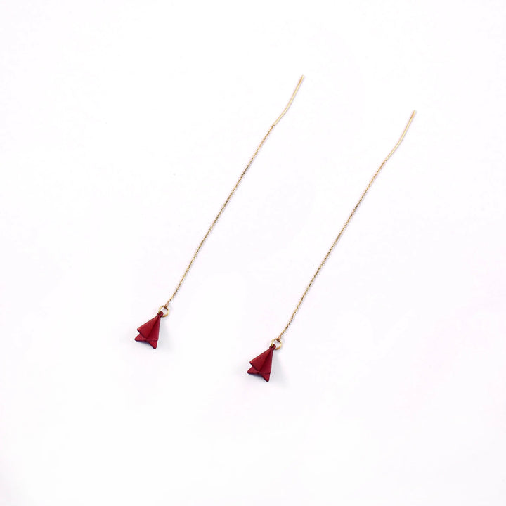 Pyramid Threader Pull-out Drop Earrings - Burgundy