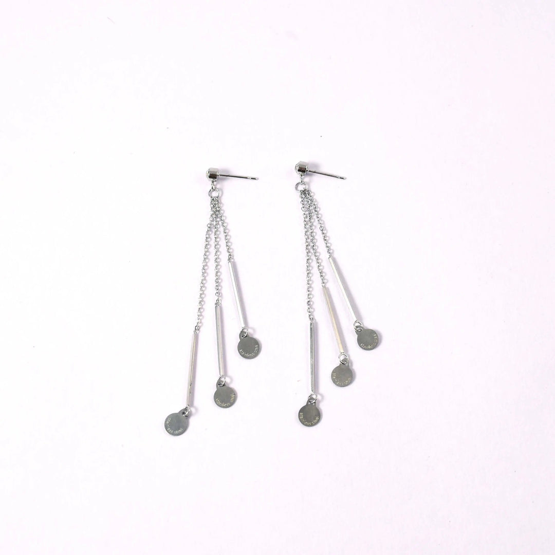 Three Tier Tassel Shine Drop Stainless Steel Earrings