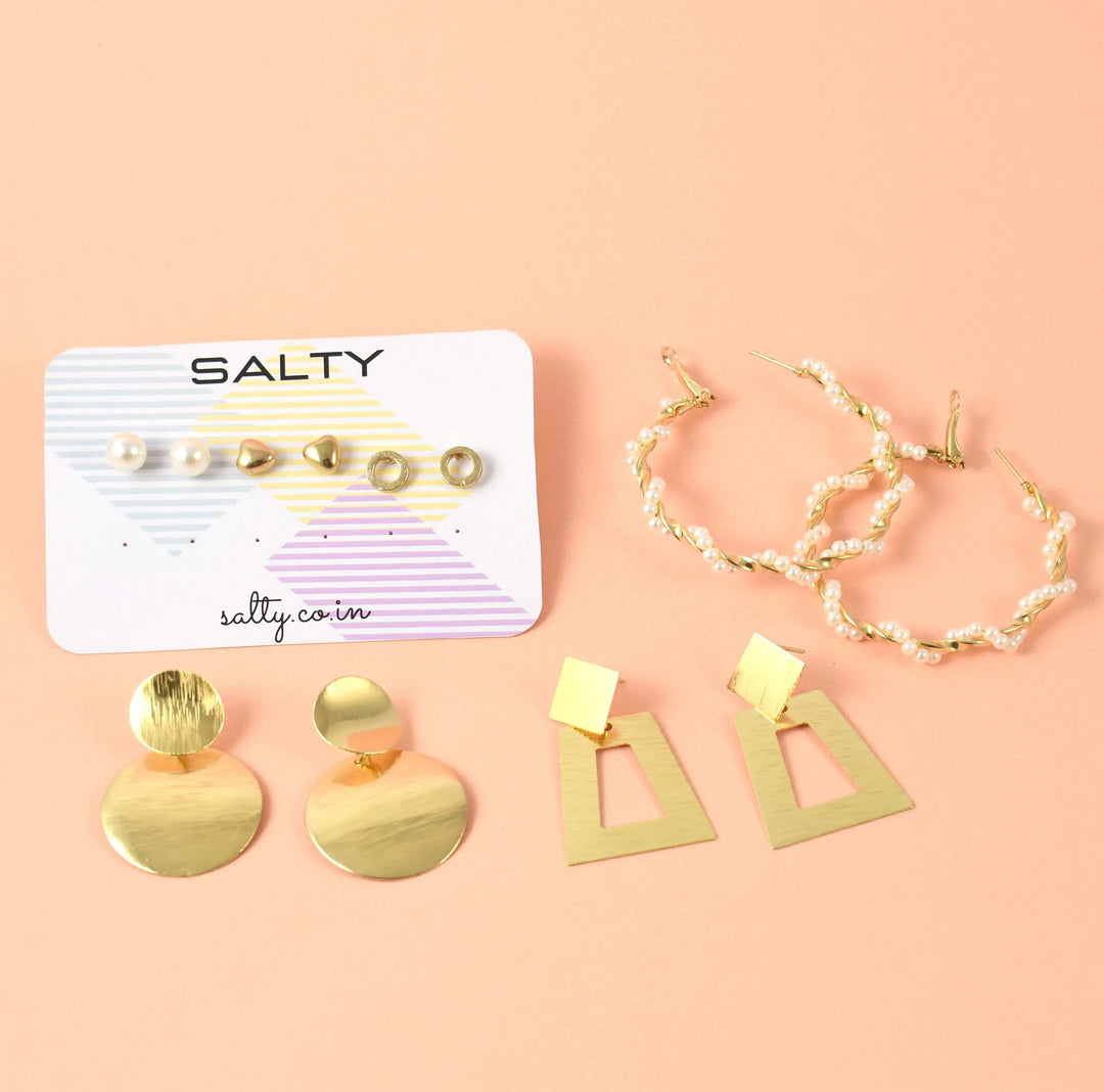 Set of 6 Gold Block Studs and Earrings - Salty Accessories
