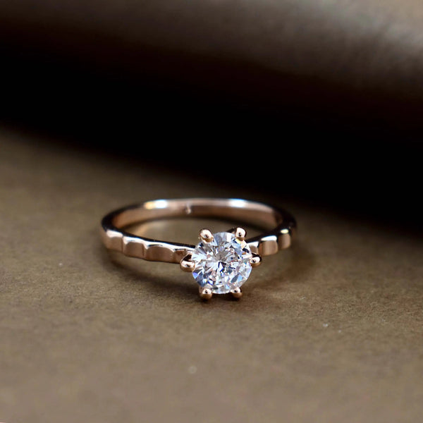 Multiple indent crystal rose-gold ring