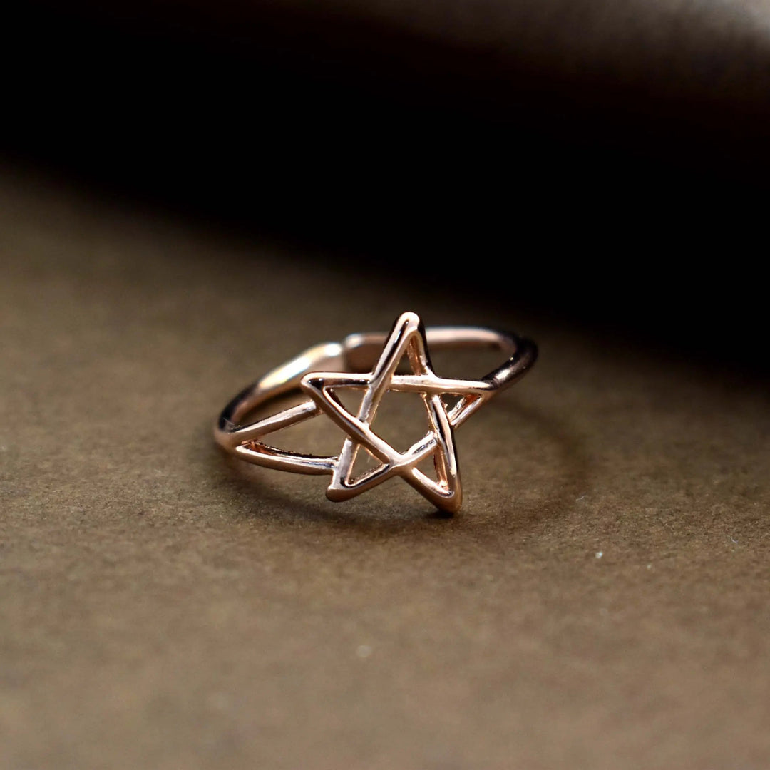 One-line star rose-gold ring - Salty Accessories