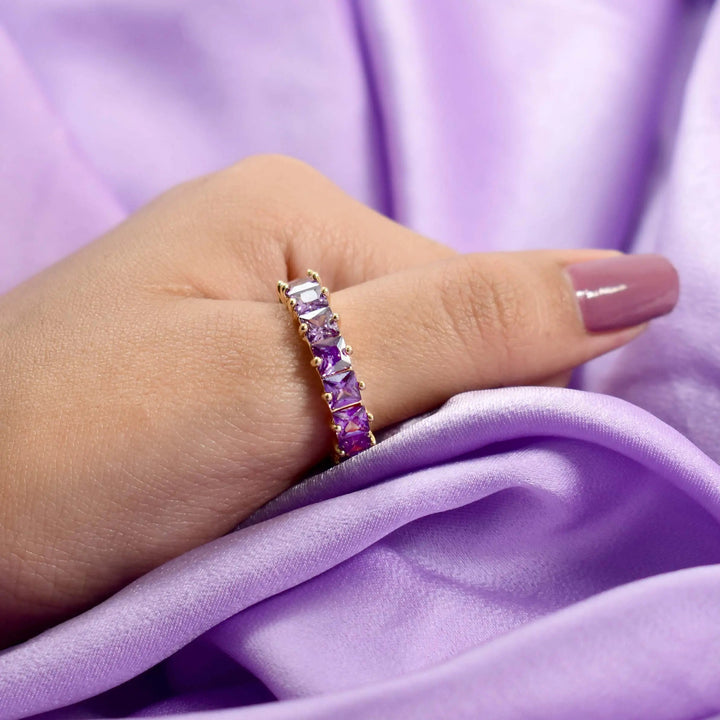 Lavender square series gold tennis ring - Salty Accessories
