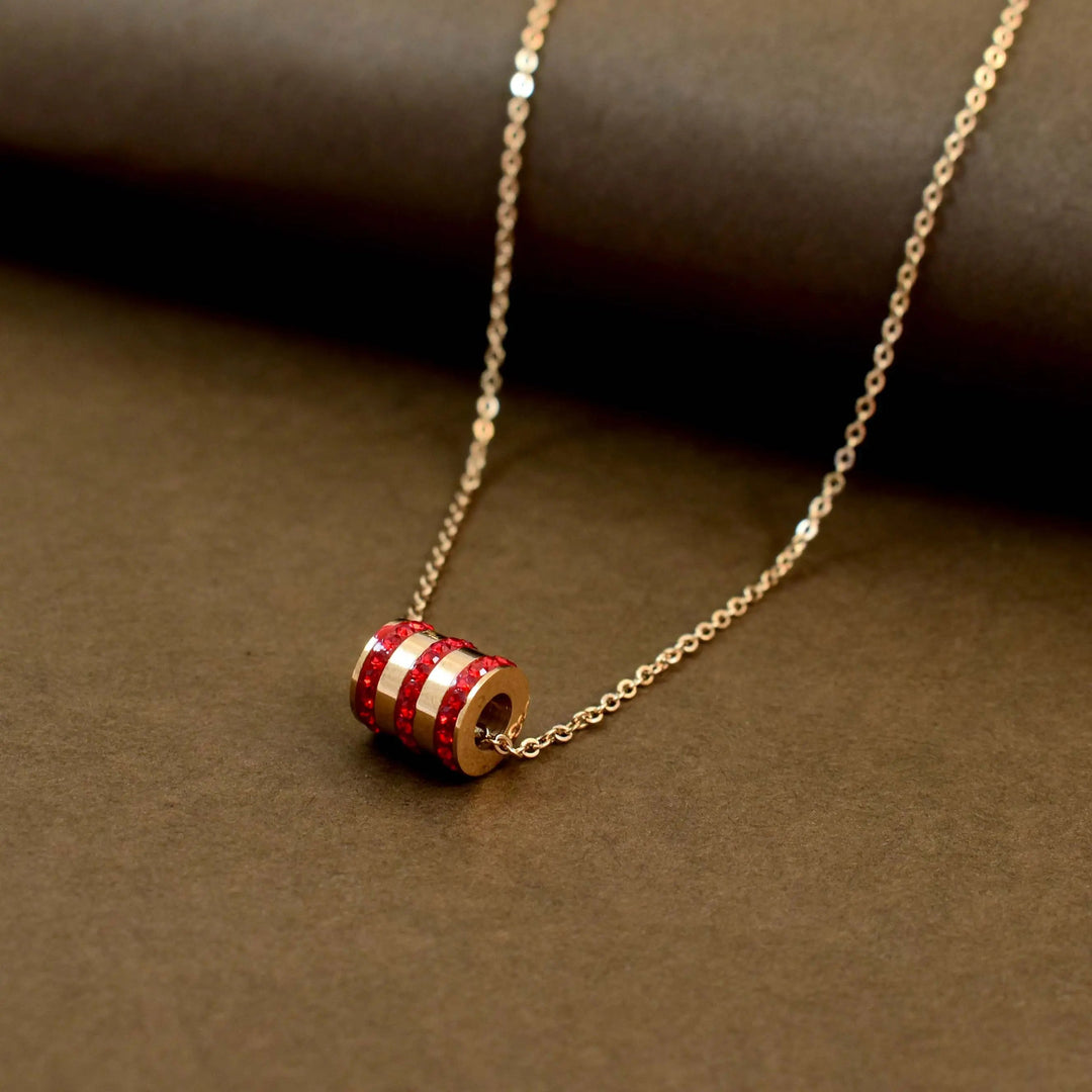 Red crystal accent cylinder anti-tarnish necklace - Salty Accessories