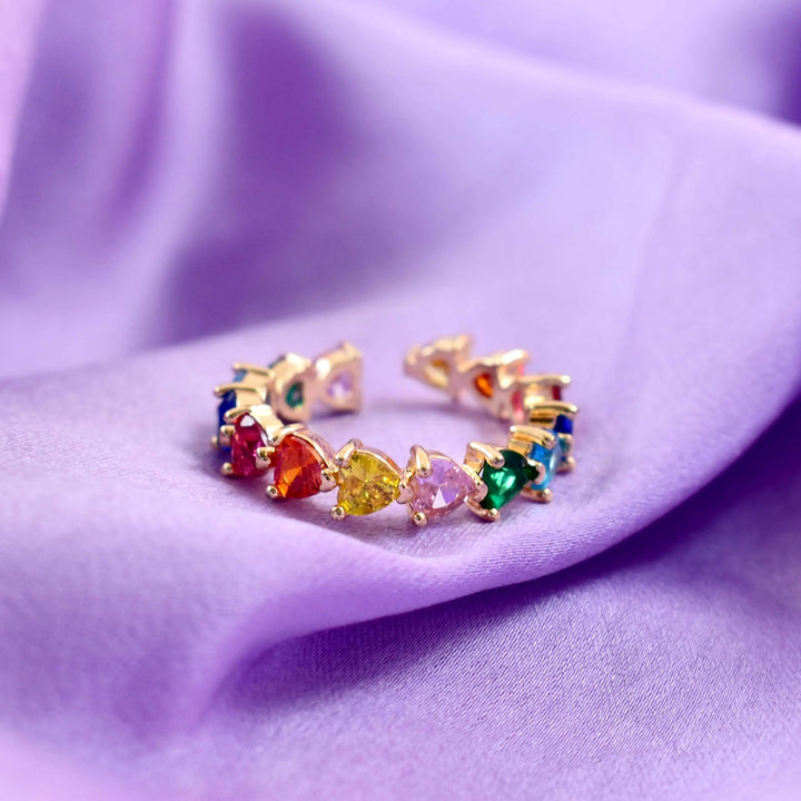 Multicolor hearts gold tennis ring - Salty Accessories