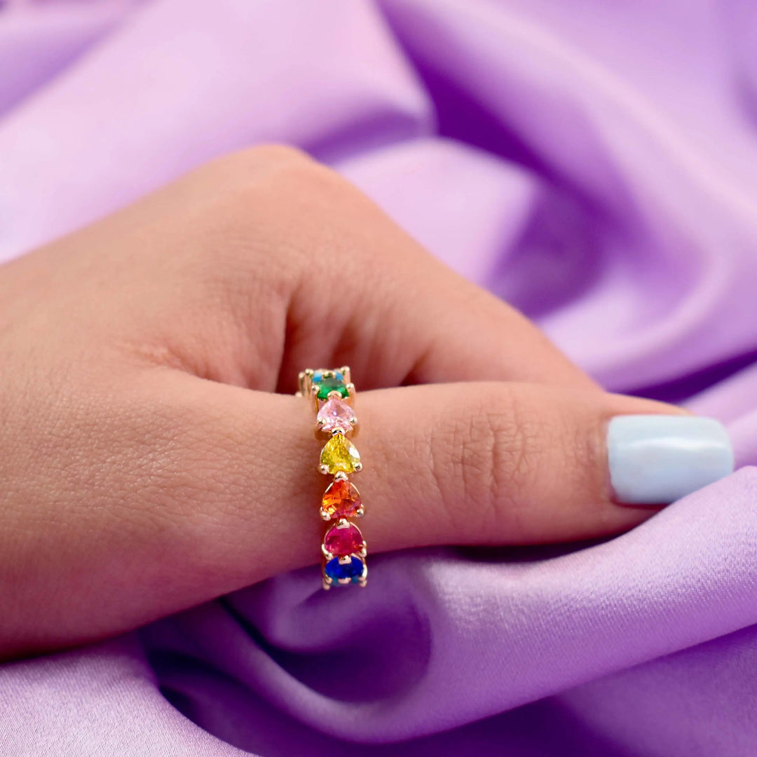 Multicolor hearts gold tennis ring - Salty Accessories