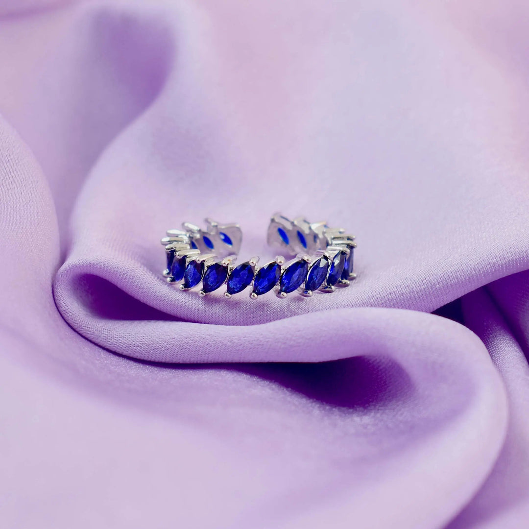 Navy leaf silver tennis ring - Salty Accessories