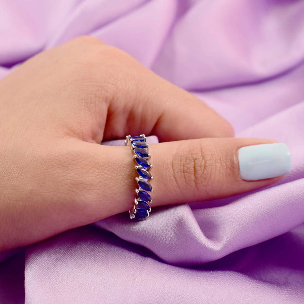 Navy leaf silver tennis ring