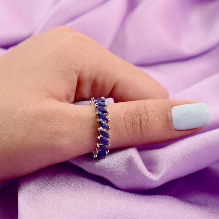 Navy leaf silver tennis ring - Salty Accessories