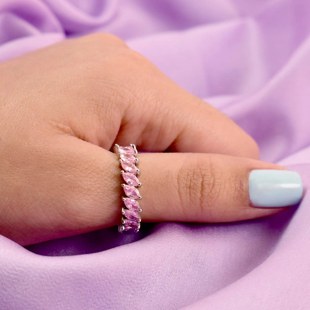 Blush pink leaf silver tennis ring - Salty Accessories