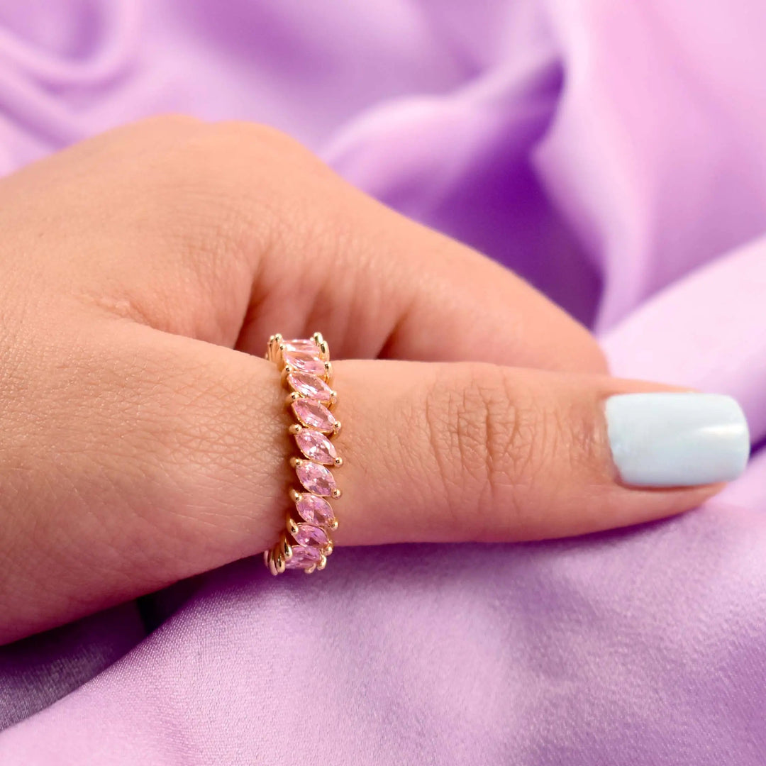 Pink leaf gold tennis ring - Salty Accessories