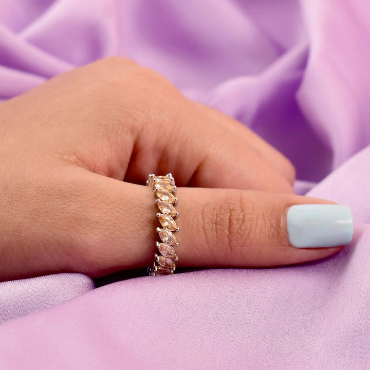 Tangerine leaf silver tennis ring - Salty Accessories