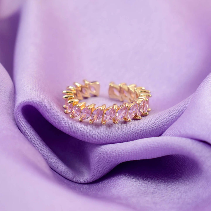 Pink leaf gold tennis ring - Salty Accessories