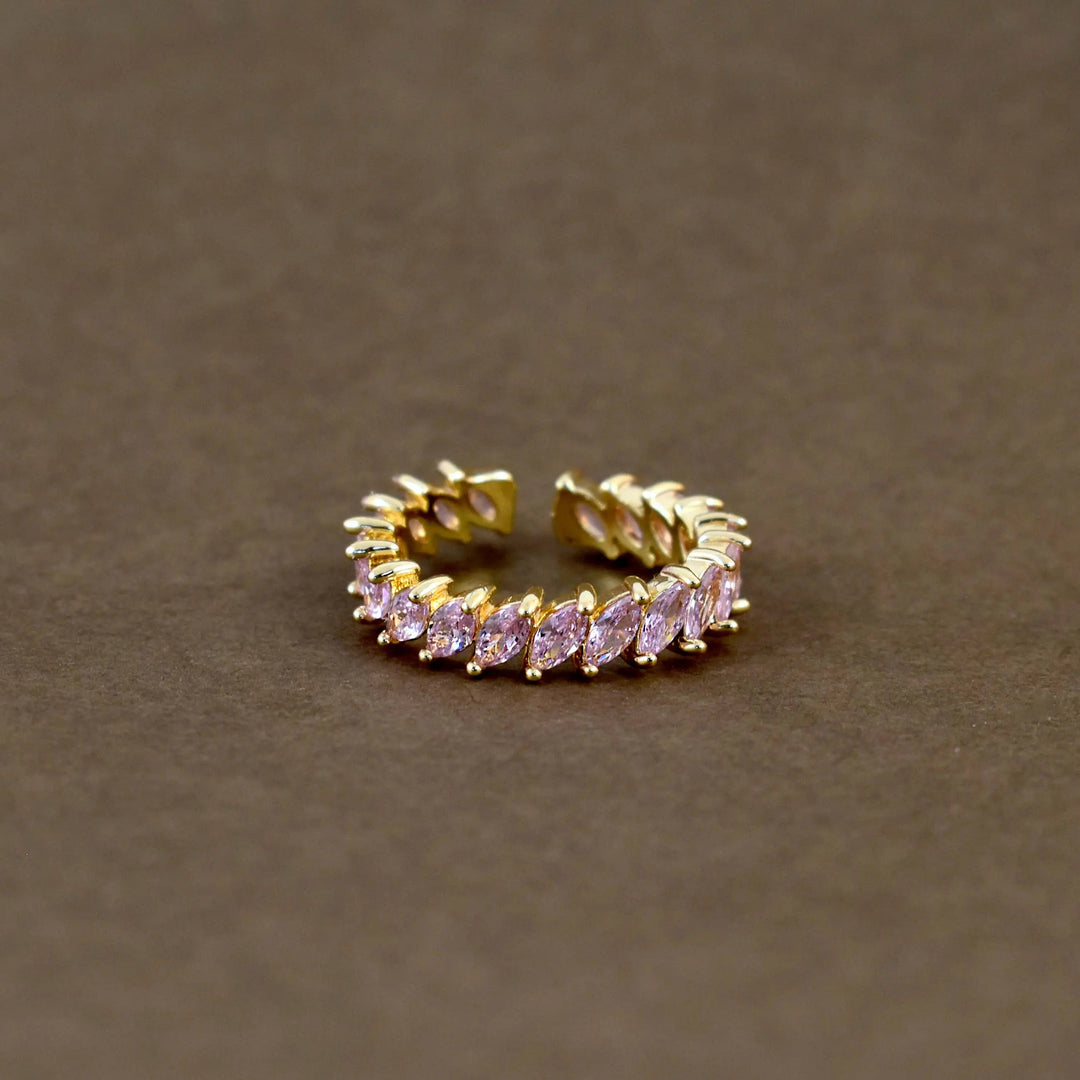 Pink leaf gold tennis ring - Salty Accessories