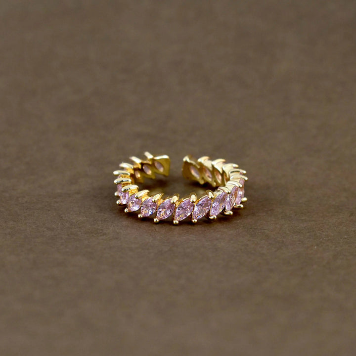 Pink leaf gold tennis ring - Salty Accessories