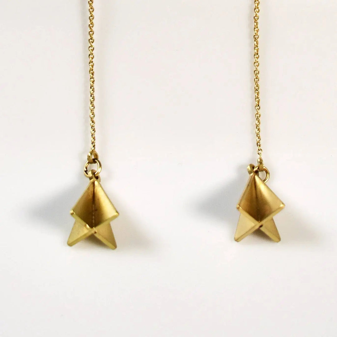 Pyramid Threader Pull-out Drop Earrings - Gold - Salty Accessories