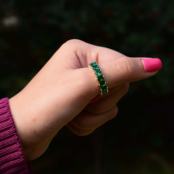 Emerald Cubic Tennis Ring