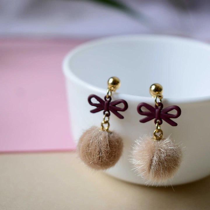 Festive Bow and Pom-pom Earrings