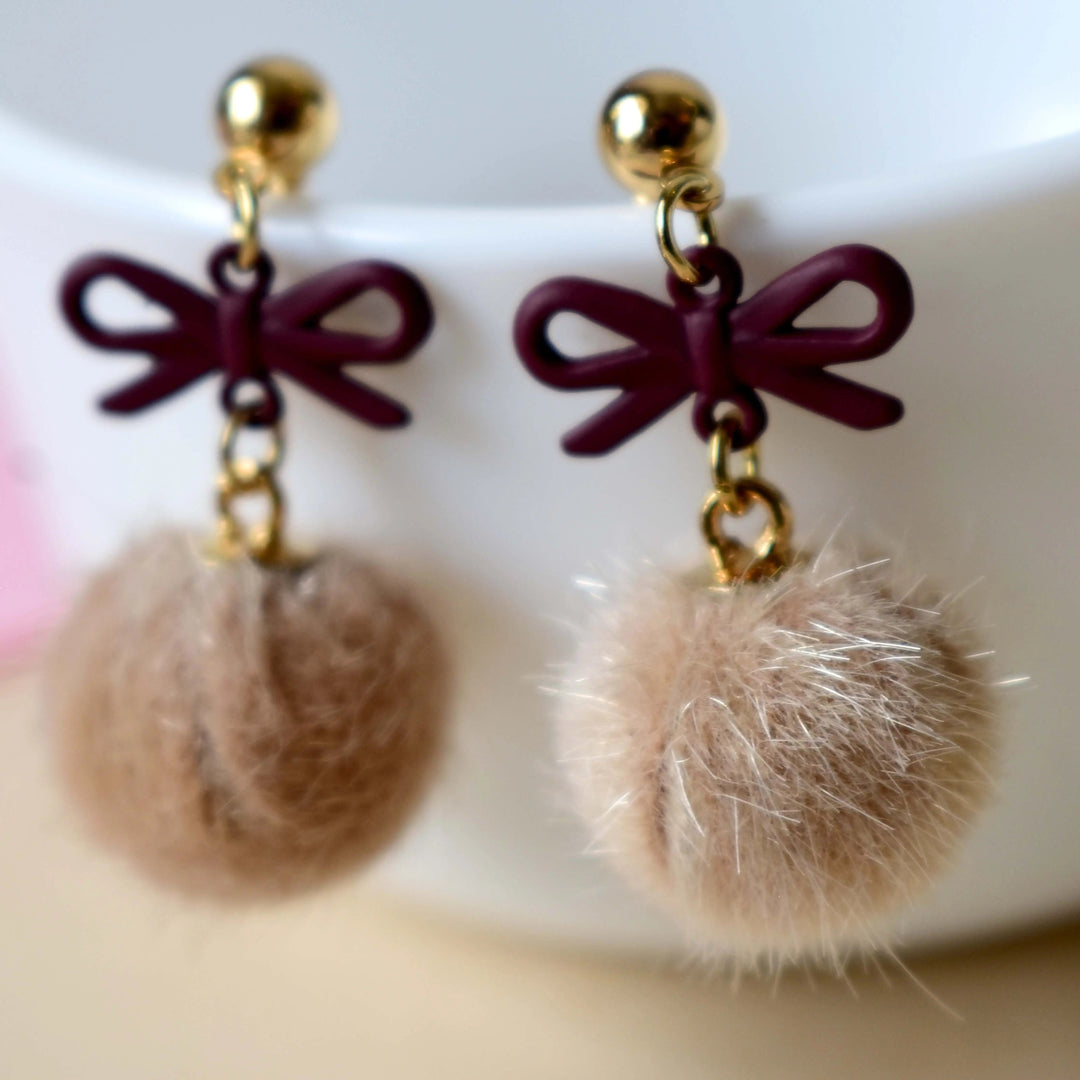 Festive Bow and Pom-pom Earrings