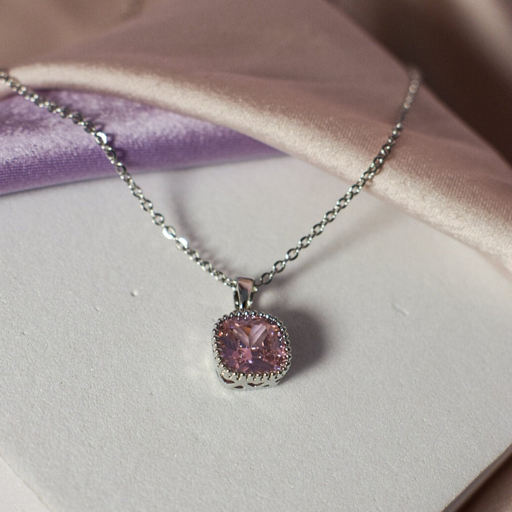 Dainty Silver Pink Diamond Elegance Pendant