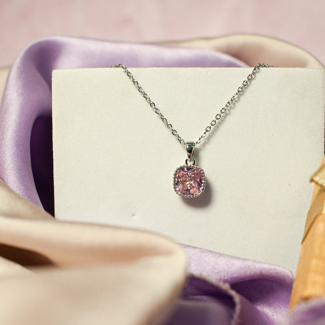 Dainty Silver Pink Diamond Elegance Pendant Salty