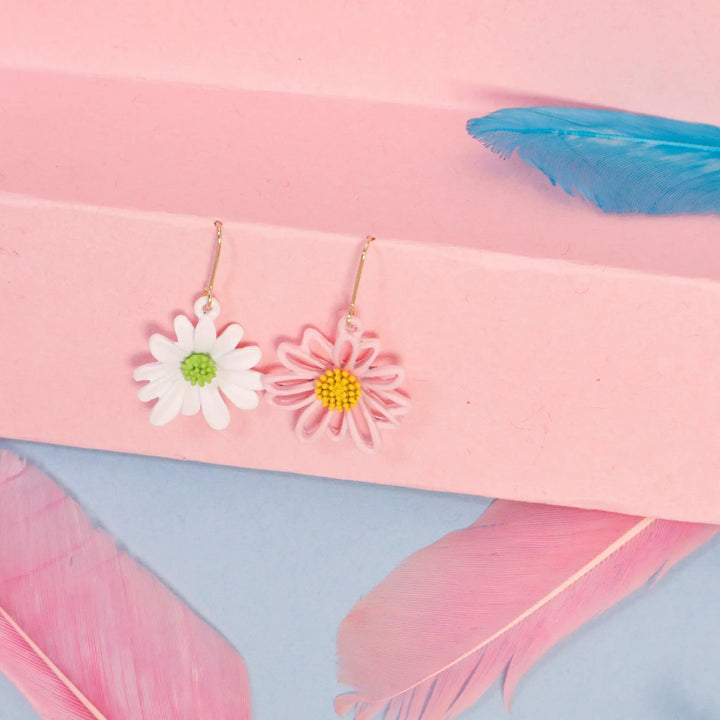 Daisy Pink & White Flower Earrings - Salty Accessories