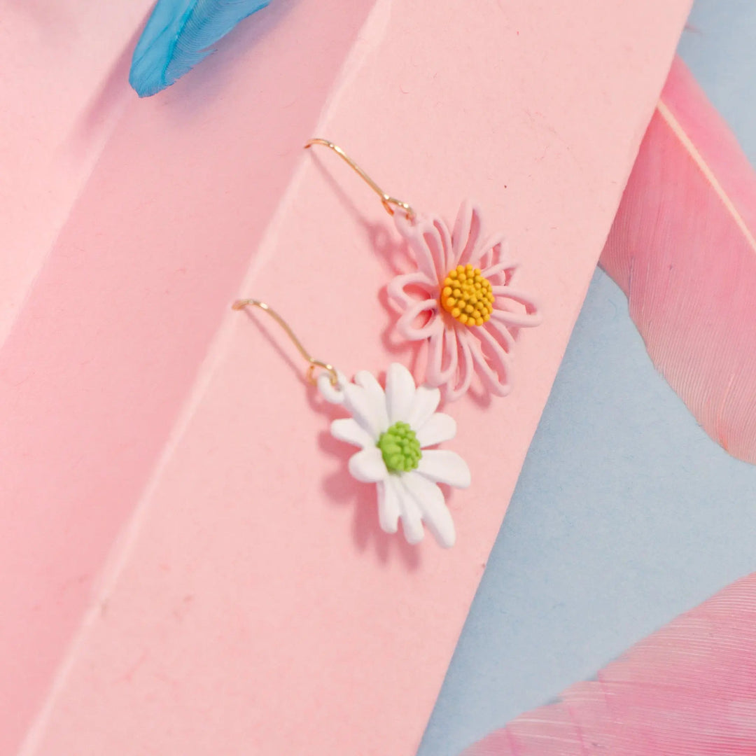 Daisy Pink & White Flower Earrings - Salty Accessories