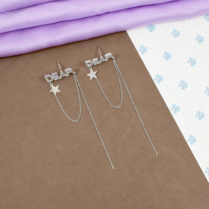 Dear star adornment long loop and dangle earring silver