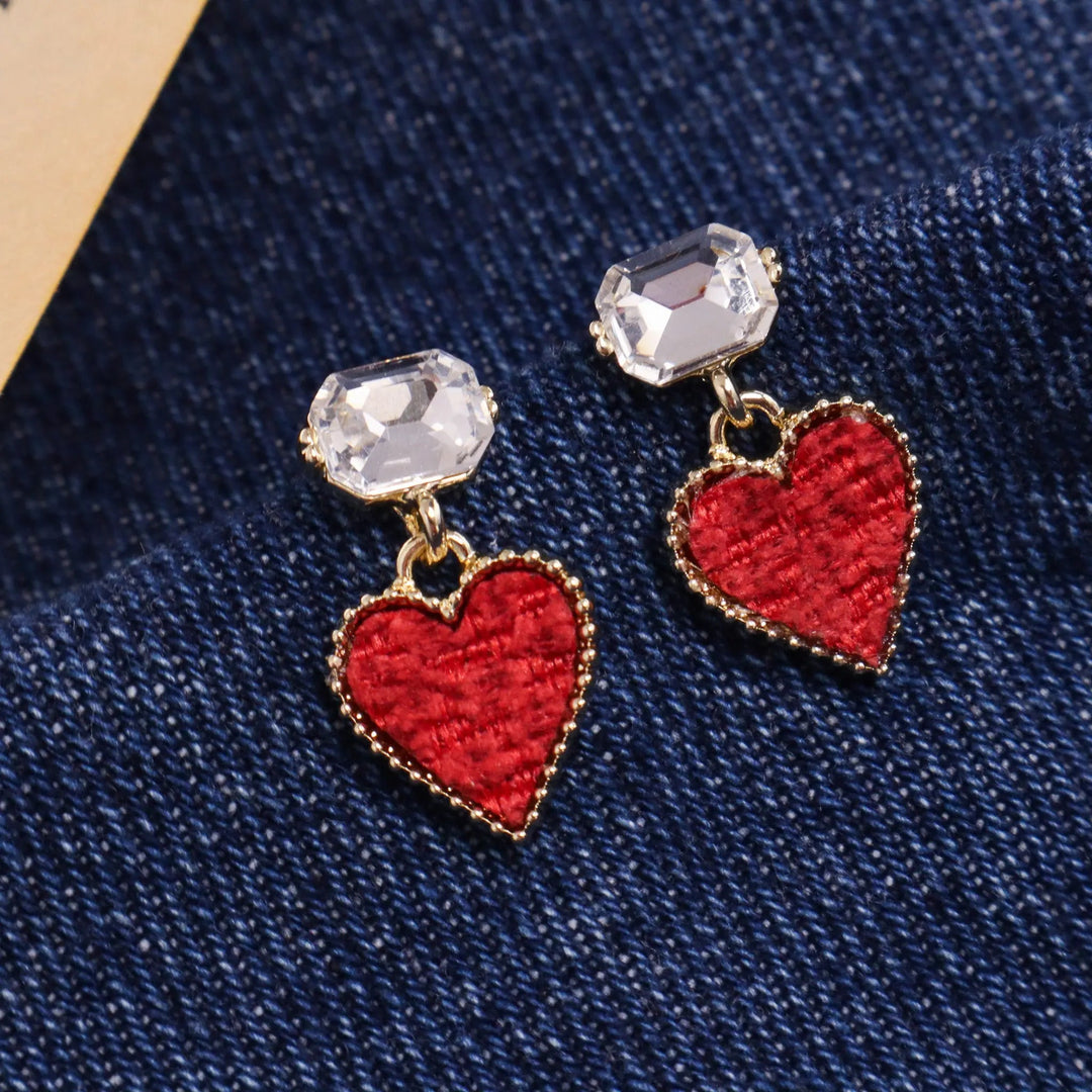 Diamond Red Heart Pretty Earrings - Salty Accessories
