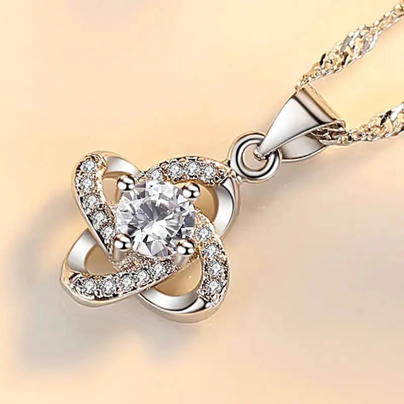 Diamond Twister Flower Necklace - Silver - Salty Accessories