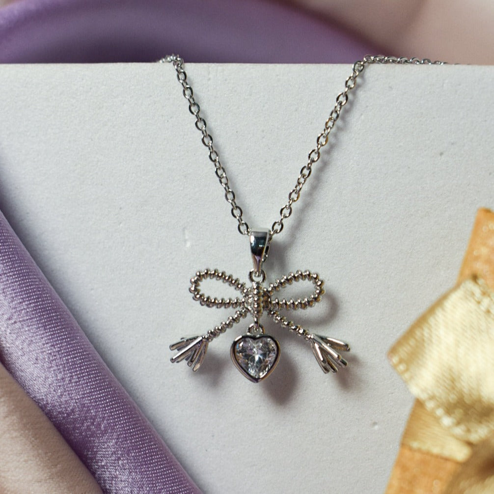 Diamond Bow Silver Necklace - Salty Accessories