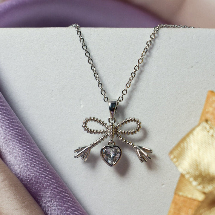 Diamond Bow Silver Necklace - Salty Accessories