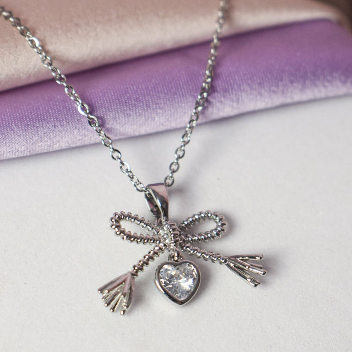 Diamond Bow Silver Necklace - Salty Accessories