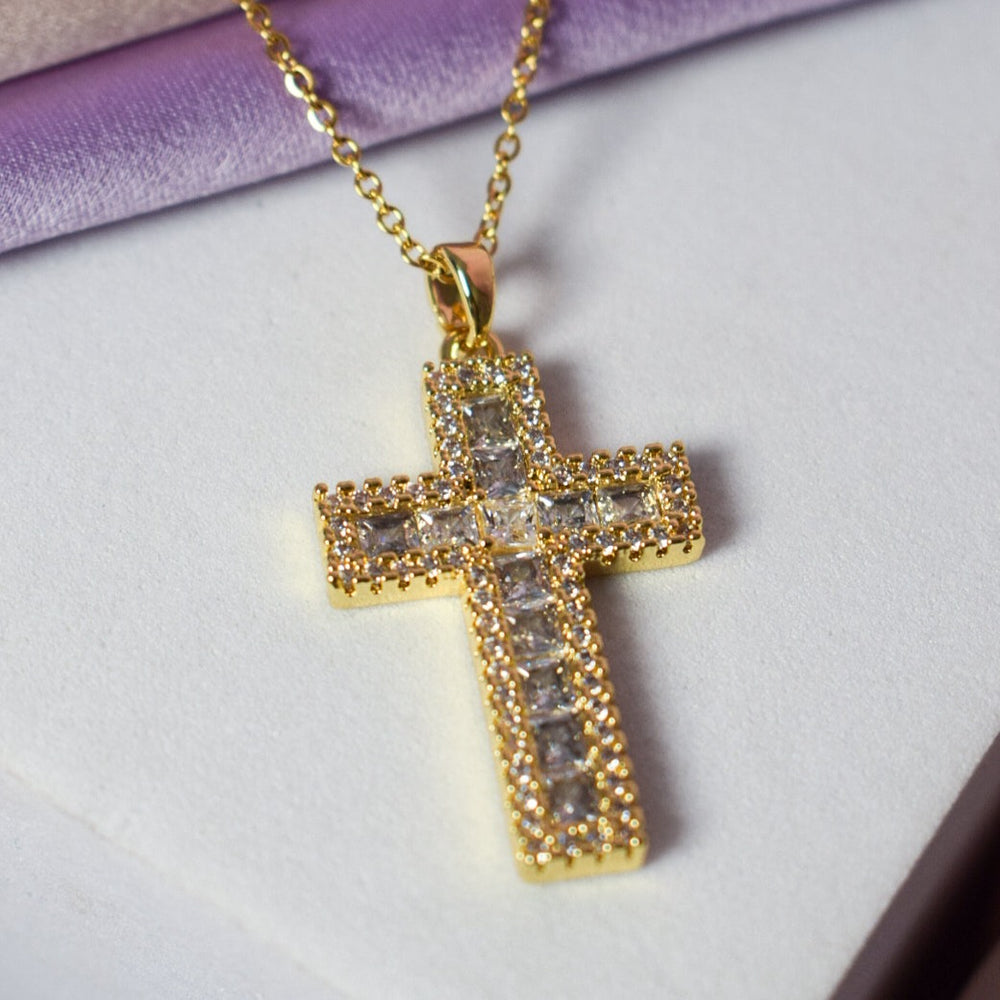 Diamond Filled Big Golden Cross Salty