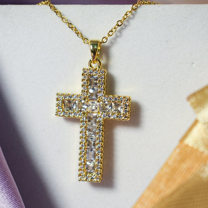 Diamond Filled Big Golden Cross - Salty Accessories