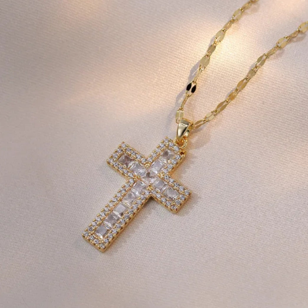 Diamond Filled Big Golden Cross - Salty Accessories