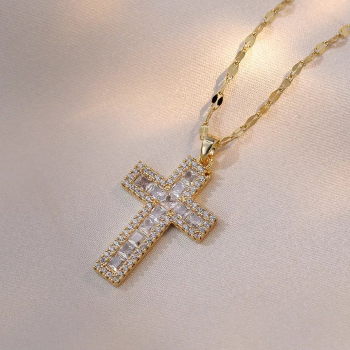 Diamond Filled Big Golden Cross - Salty Accessories